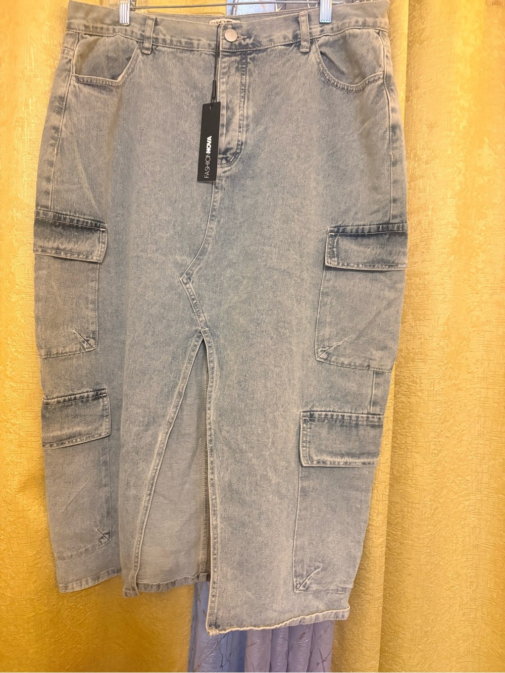 Fashion Nova Light Wash Denim Cargo Straight Skirt